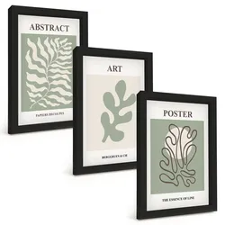 BILDER SET 3er Set - 20x30 cm Schwarzer Rahmen - Poster mit Pflanzenmustern von Matisse