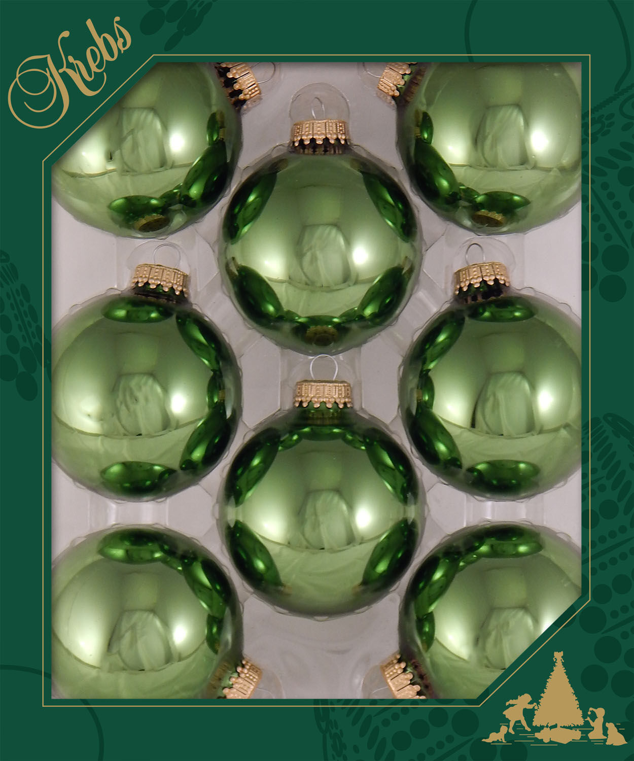 Weihnachtsbaumkugel KREBS GLAS LAUSCHA "CBK70060, Weihnachtsdeko, Christbaumschmuck, Christbaumkugeln Glas", grün, Ø:7cm, Glas, Weihnachtsbaumkugeln, Weihnachtsbaumkugel, aus Glas