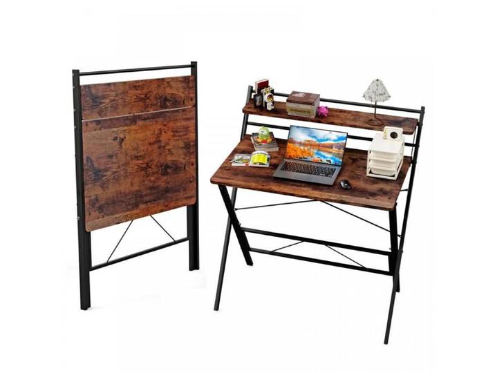Bureau ordinateur pliable QUIIENCLEE avec support pour écran cadre métal finition bois brûlé bureau de salon peu encombrant