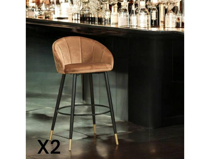 Tabouret de bar en velours forme coquillage (lot de 2) HAWAI - Doré