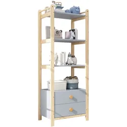 Standregal mit 2 Schubladen und 4 Ebenen Bücherregal 70x44x180 cm Blau+Natürliche Holz für Wohnzimmer und Schlafzimmer