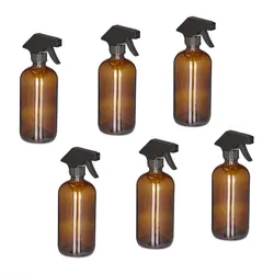 Relaxdays Sprühflasche Glas 500ml 6er Set Braun,Schwarz