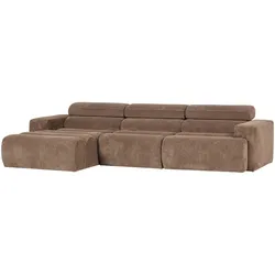 Ecksofa Novi aus Cordstoff, modern mit Chaiselongue und verstellbarer Nackenstütze, taupe, links