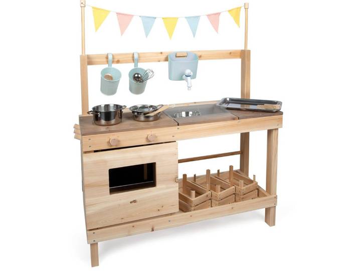 Small Foot Outdoor-Spielküche Matschküche und Kaufladen Holz, Kunststoff, Metall
