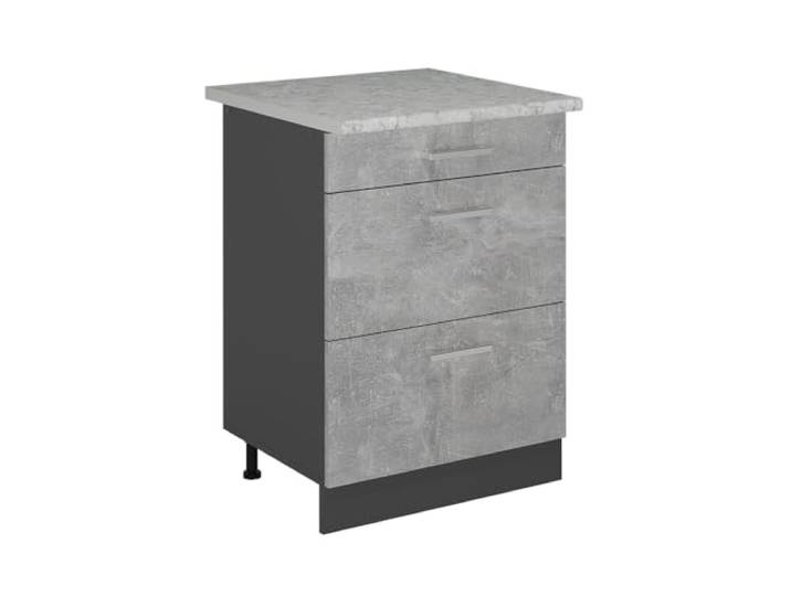 Vicco Küchenunterschrank R-Line, Beton, 60 cm 3 Schubladen · Arbeitsplatte Marmor · Höhenverst. Füße · Leichter Zugriff · Frei kombinierbar