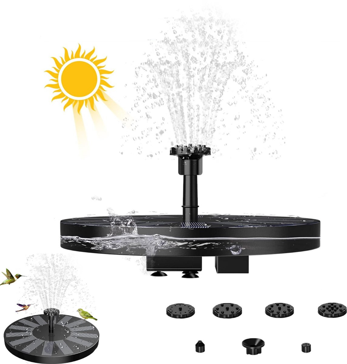 KZQ Zonnefontein 1,5W Buitenzonnefontein met 6 watereffecten en drijvende vijverpomp voor tuin en vogelbad