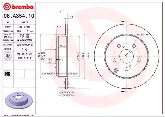 BREMBO 08.A354.10 Brake disc