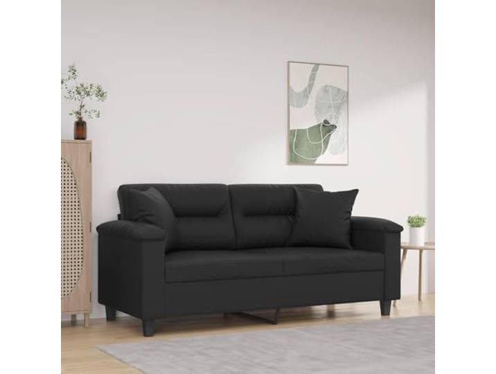 HEFZGDB Modernes 2-Sitzer-Sofa mit Zierkissen Schwarz 140 cm Kunstleder Langlebiges Metallgestell Komfortables Polstermöbel Schmutzabweisende Reinigung Luxuriöses Design Stabile