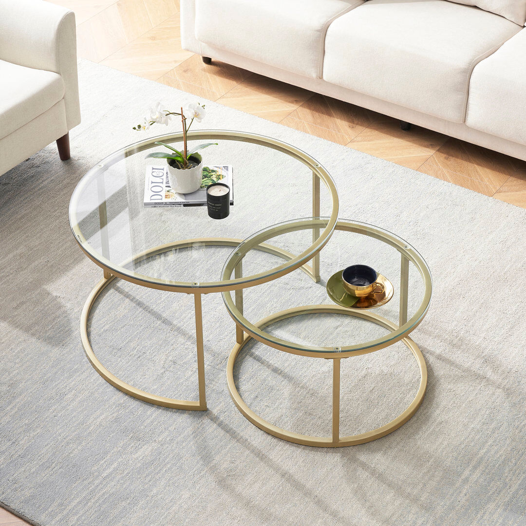 Blue Elephant Frame Coffee Table Nano Gold/Clear/Glass 45cm H X 80cm W X 80cm D