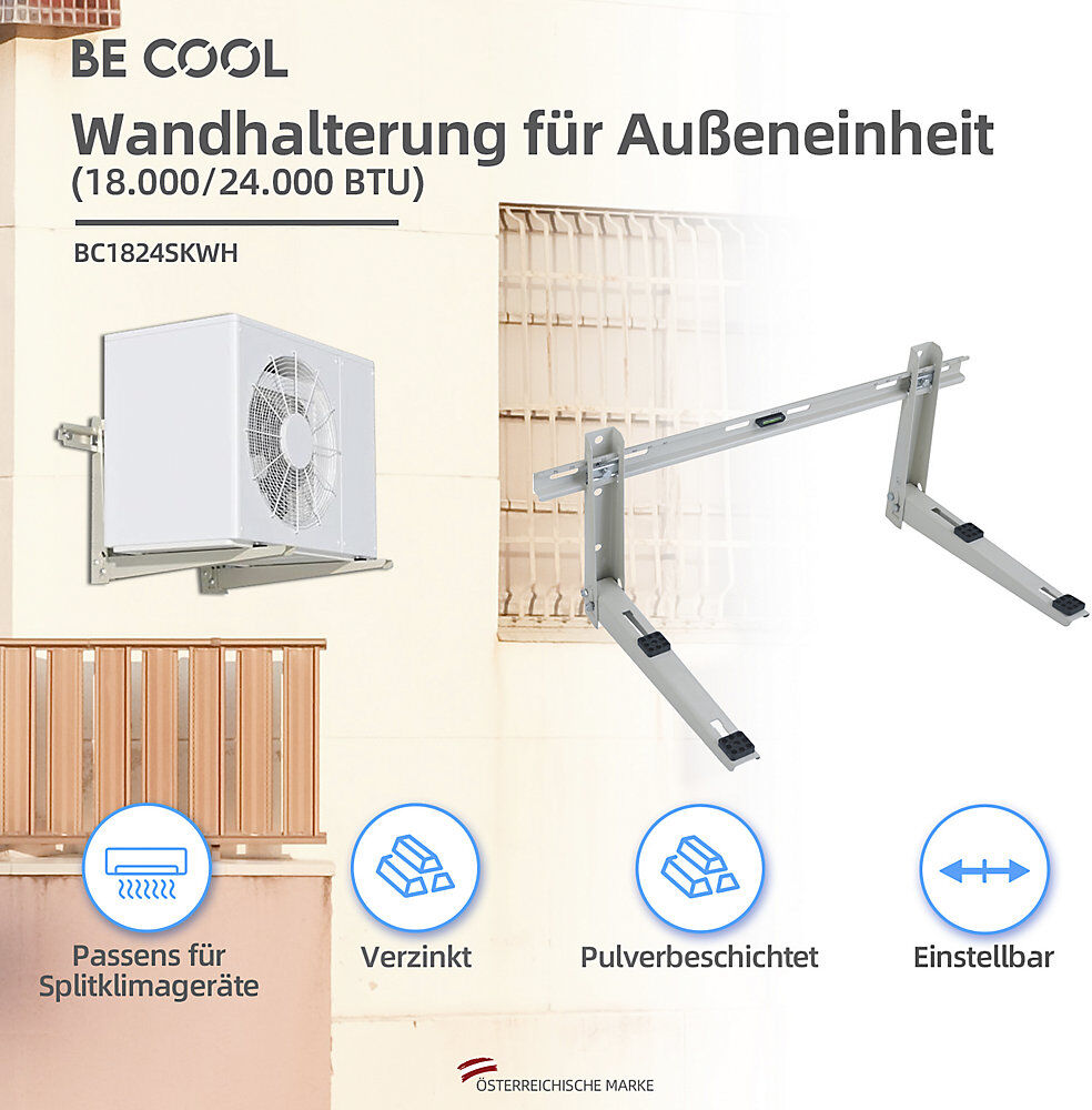 kaiserkraft Wandhalterung für Außeneinheit 18000 BTU, LxBxH 550 x 850 x 450 mm, Stahl, verzinkt