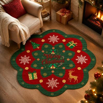 Garvee Christmas Scalloped Area Rug with Snowflake Reindeer Xmas Tree