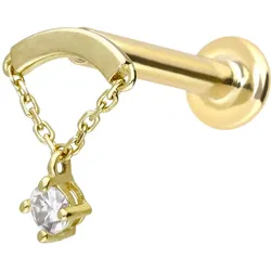 14 Karat Gold Labret mit Innengewinde MOISSANIT + BOGEN + KETTE