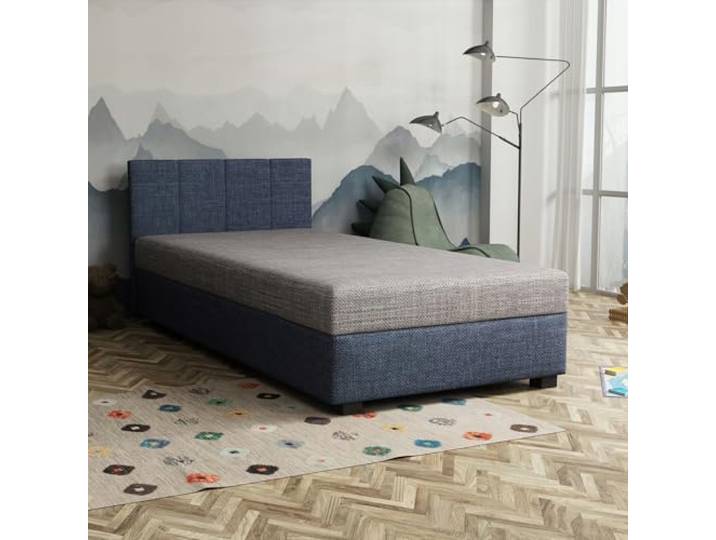TAPCZANY24 - Boxspringbett Adel 110x200 cm mit Schaumstoff Matratze Bett mit Matratze, Polsterbett mit Bettkasten, Gepolstertes Einzel Bett, Schlafsofa - Jeansstoff mit grauer Matratze