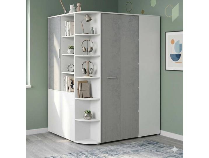Eck-Kleiderschrank Porvenir begehbar mit Innenausstattung 124x201cm H:199cm/B:124cm/T:148cm Weiß