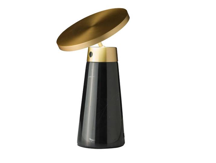 Angel Cerda Tischleuchte aus schwarzem Marmor und goldfarbenem Stahl, Schwarz, Goldfarben, Metall, Essen/Getränk, Formgebogen, LED integriert, 16x25.5x16 cm, Lampen & Leuchten, Innenbeleuchtung, Tischlampen, Schreibtischlampen