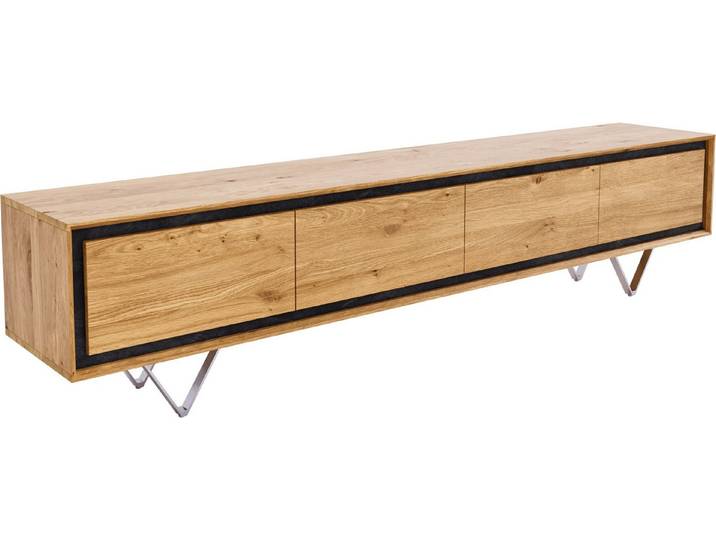 DELIFE Lowboard Stonegrace, Eiche Natur 200 cm 4 Türen Steinfurnier V-Fuß Edelstahl Lowboard