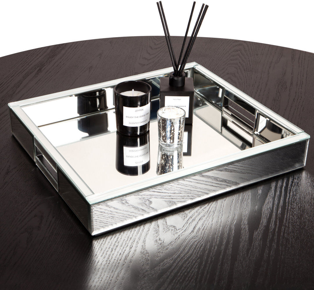Blue Elephant Savard Glass Mirror Vanity Tray Silver 46cm W X 36cm D X 6cm H