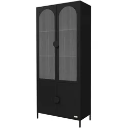 ML-Design display cabinet 80×185×40 cm, steel, black – kitchen cabinet with 4 shelves and 4 doors, metal display cabinet, tall storage cabinet,