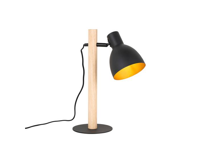 Landelijke tafellamp zwart met hout - Flint