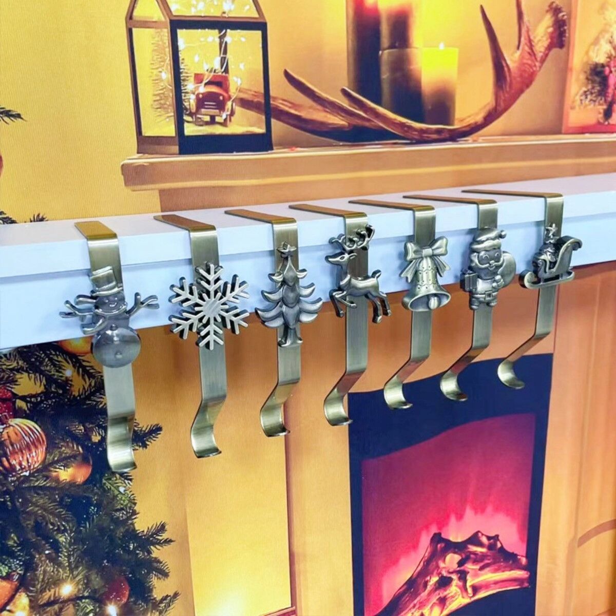 INF Türkisfarbene Weihnachtsstrumpfhalter aus Legierung, 4er-Set mit rechtwinkligen Haken ohne Bohren für den Kaminsims