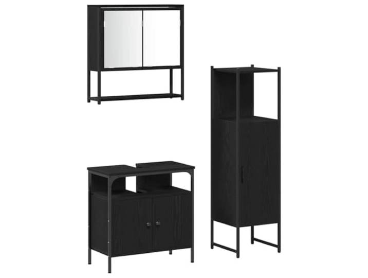 KTHLBRH Badezimmermöbel-Set 3-teilig, schwarz, Holz, technisch 3-teilig, Holz, schwarz, Wandmontage, 5 Einlegeböden, 5 Türen, Stangengriffe, 38,5 kg, Schrank inkl