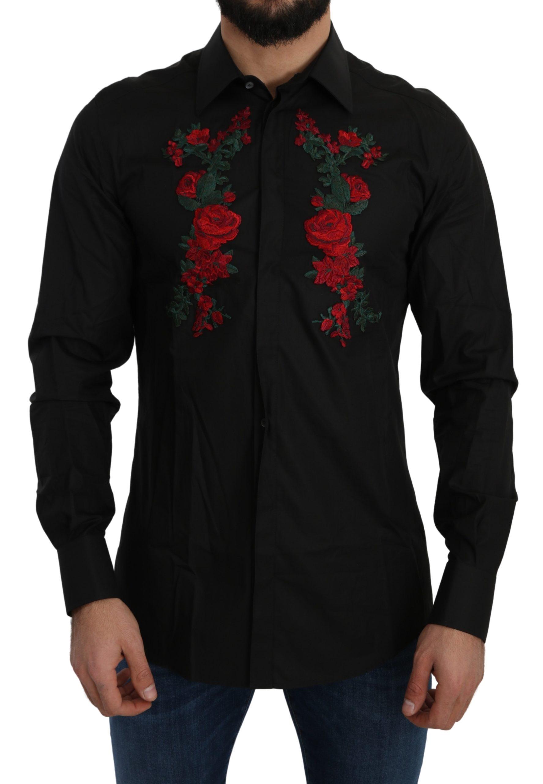 Dolce & Gabbana Elegante Bloemenborduursel Katoenen Overhemd voor Heren