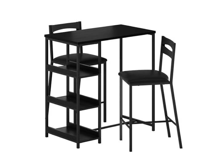 Thaookte Bartisch Set 3-Teilig, Küchentisch Mit Stühlen Für Küche, Esszimmer, Bistro, Etc. Bartisch Mit Barhocker Set, Esstisch Und 2 Stühle Mit Rückenlehne Und Polsterung Für 2 Personen, Schwarz