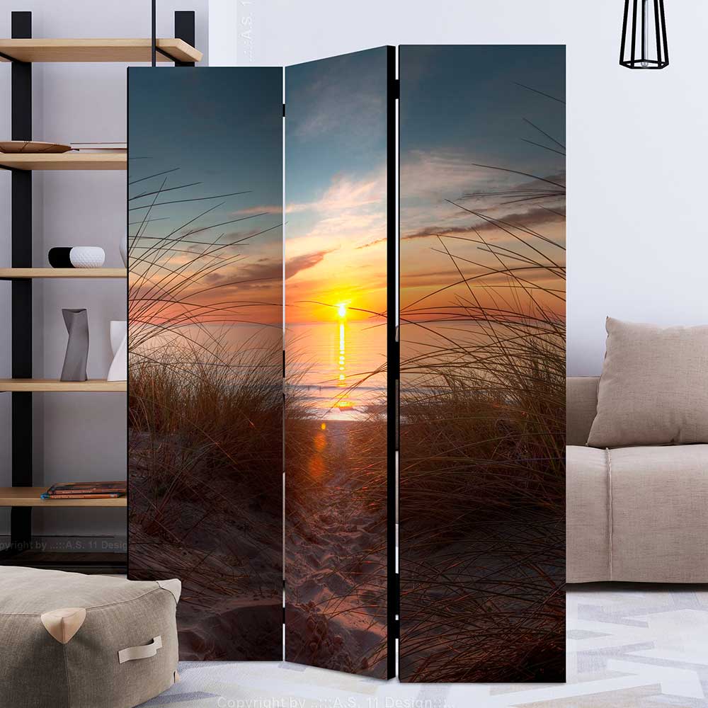 Pharao24.de Paravent Raumteiler mit Strand Motiv Sonnenuntergang