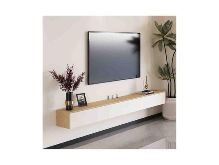 DFHS46JK Multimedia-Möbel Schwimmendes Entertainment-Center, an der Wand montierter schwimmender TV-Ständer für das Wohnzimmer(Weiß,150x24x20cm)