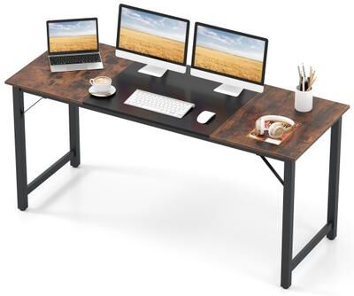 Costway 63 Inch Modern Splice Computer Desk with Heavy Duty Steel Frame