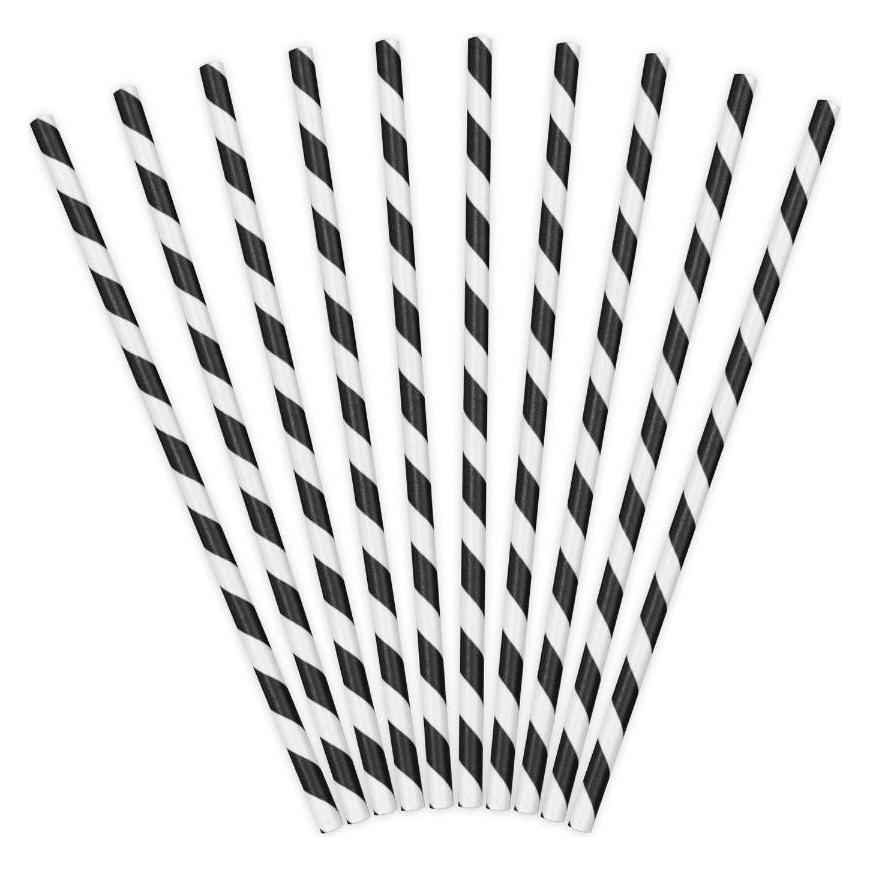 Partydeco Gestreifte Strohhalme Schwarz (10x) (PDSPP1010)