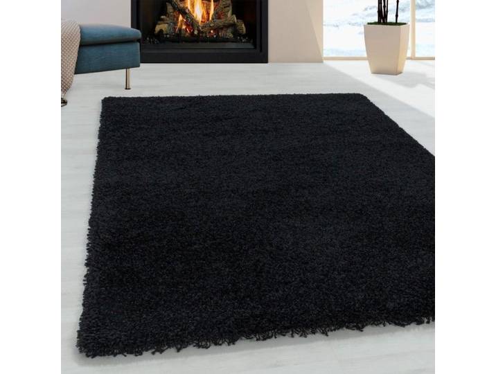 Tapis de salon Shaggy Design Poil Souple Monochrome Noir - 120x170 cm