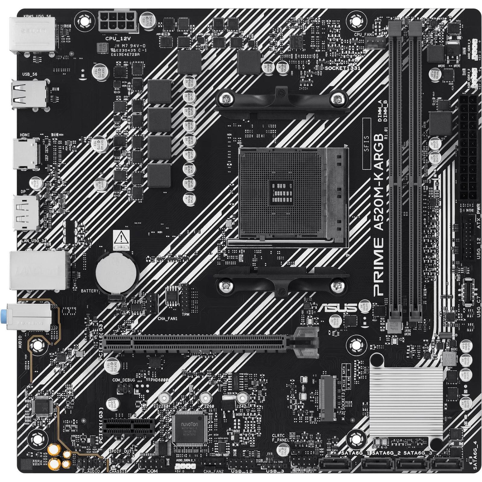 Asus PRIME A520M-K ARGB moederbord met AMD A520 chipset, socket AM4, micro ATX