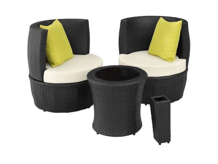 tectake Rattan-Sitzgruppe aus Aluminium Nizza, stapelbar, schwarz, Schwarz, Kunststoff, Rechteckig, Gartenmöbel, Gartengarnituren, Gartenmöbel-Sets