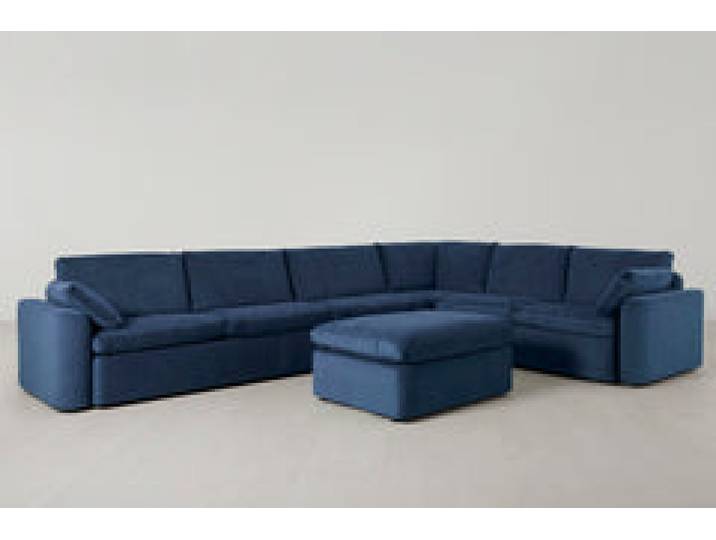 Model 13 Großes Ecksofa mit Polsterhocker, Blaugrün