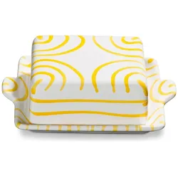 Gmundner Keramik Gelbgeflammt, Butterdose (125g), Vorratsbehälter, Gelb, Weiss