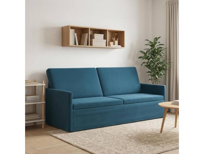 3-Sitzer Sofa Blau 190 x 81 x 82 cm Samt Metallrahmen,Kissenrücken,Samtoberfläche,großzügige Sitzfläche,Wohnzimmer,Anleitung inklusive