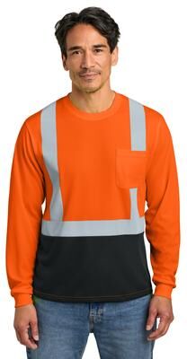 CornerStone CS207 ANSI 107 Class 2 Long Sleeve Mesh Blocked Top in Safety Orange/Black size 5XL   Polyester