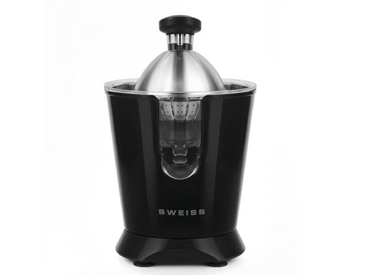 SWEISS ZEST9 Elektrische Zitruspresse, professionell, tropffreier Ausgießer, spülmaschinenfest, leises Gerät, leistungsstarker Gelenkarm, 160 W, Schwarz