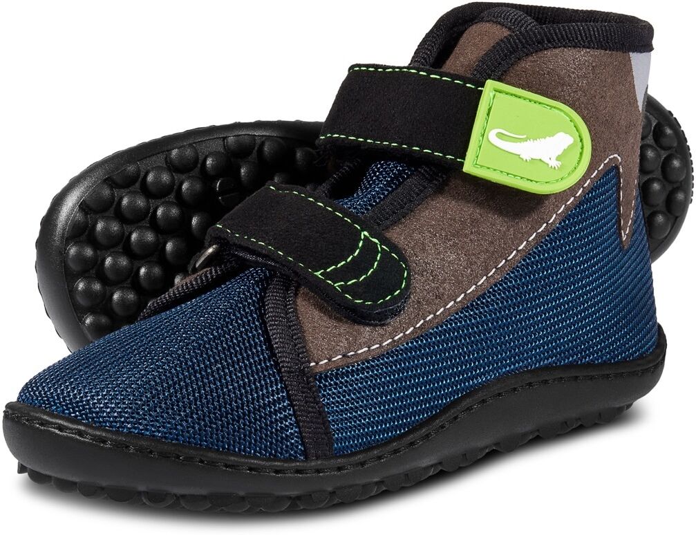 Barfußschuh LEGUANO "LEGUANITO SCIPPO", Mädchen, Gr. 28, atmungsaktiv wasserdampfdurchlässig, blau (blau, grau, braun), Textil, Schuhe Barfußschuh, Schnürschuh, Klettschuh, Bequemschuh, für Maschinenwäsche geeignet