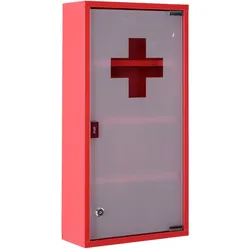 OKWISH Medizinschrank Arzneischrank 30x12x60  Rot mit Schloss satiniertem Sicherheitsglas Tip On Automatik Stahlkorpus für Bad Küche Büro