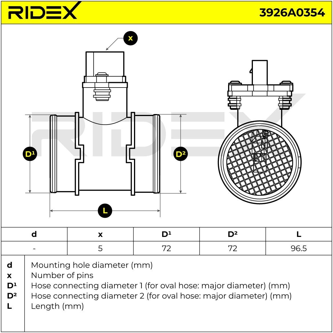 RIDEX 3926A0354 Mass air flow sensor