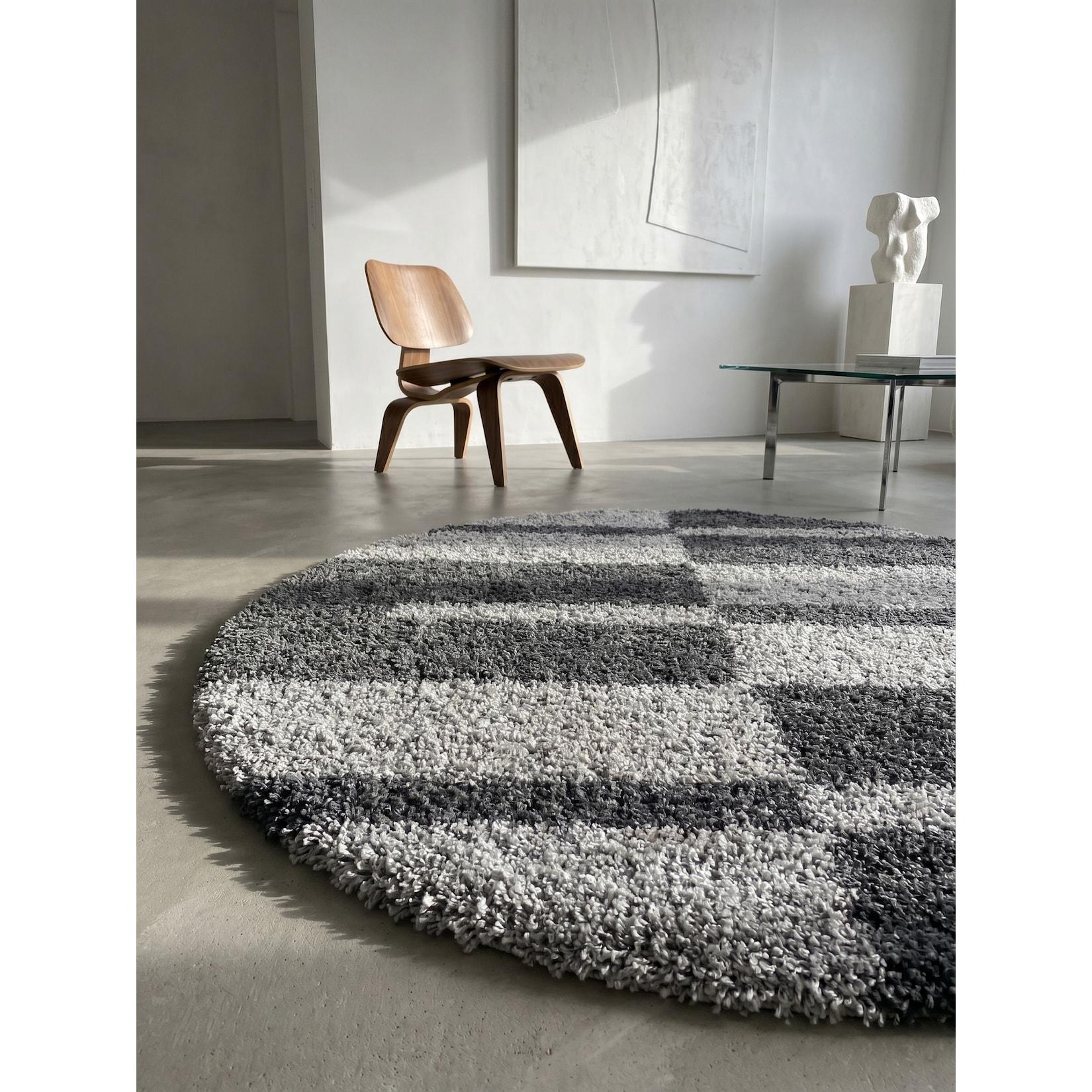 Hochflorteppich WERFEN, kariert, Grau, Ø 80 cm