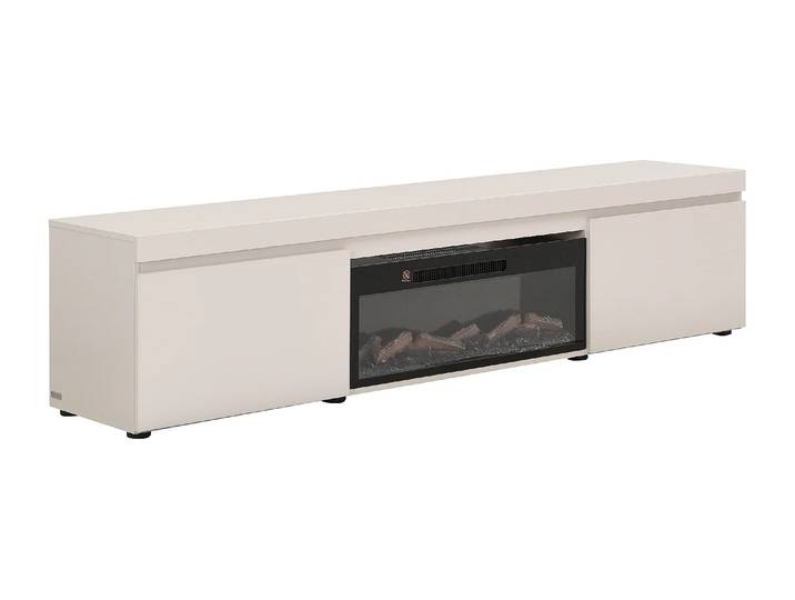 Meuble TV 2 portes avec cheminée électrique intégrée - Beige - ZORENO