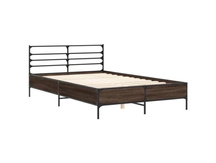 KTHLBRH Bettgestell Eiche braun 135 x 190 cm Holz mehrschichtig Metall Beine aus Metall, Latten aus Sperrholz inklusive, Rückenunterstützung, Kopfteil