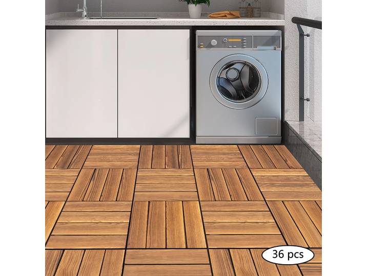 36 pièces carreaux de pont en bois d'acacia mosaïque carreaux de terrasse en bois d'acacia carreaux de terrasse en bois dur, pour jardin pelouse arrière-cour marron 30x30 cm
