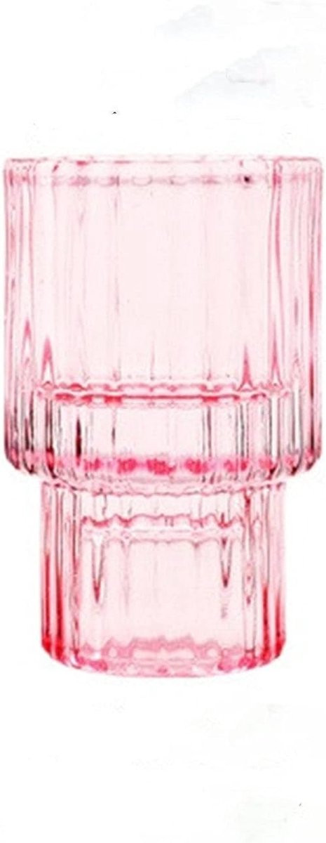 Roze Glazen Kandelaar - Elegante Waxinelichtjeshouder voor een Romantisch Diner