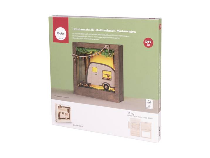 Holz Bausatz Wohnwagen, FSC Mix Credit, 24x24x6,5cm, 13-tlg. , Box 1Set