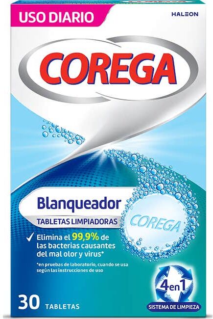 Corega Blanqueador 30 Tabletas Limpiadoras