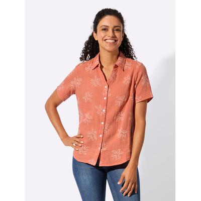Hemdbluse INSPIRATIONEN, Damen, Gr. 42, orange (papaya, ecru), 100% Baumwolle, bedruckt, geblümt, gemustert, mehrfarbig, Blusen Hemdbluse